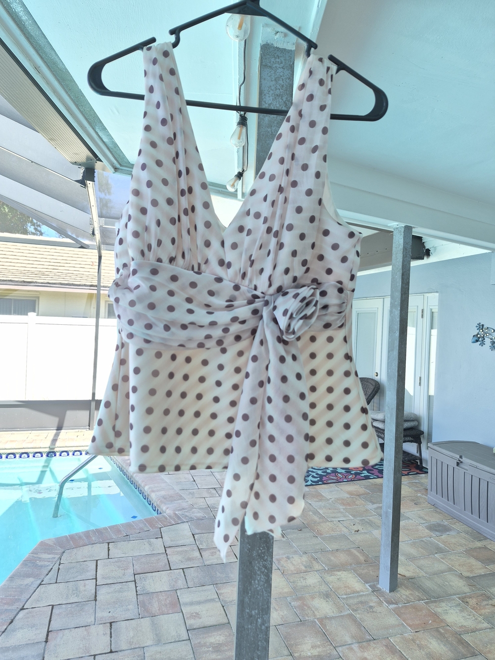 Cachet Cream Polka Dot V-Neck Tie-Waist Camisole